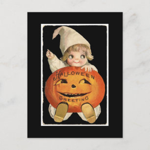  klein meisje met Big Halloween Pumpkin Briefkaart