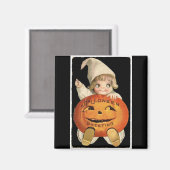  klein meisje met Big Halloween Pumpkin Magneet (Voorkant / Achterkant)