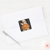  klein meisje met Big Halloween Pumpkin Vierkante Sticker (Envelop)