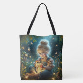 Klein meisje met bliksembugs tote bag (Achterkant)
