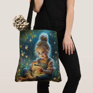 Klein meisje met bliksembugs tote bag