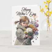 Klein meisje met bloem, Moederdag Kaart (Gele Bloem)