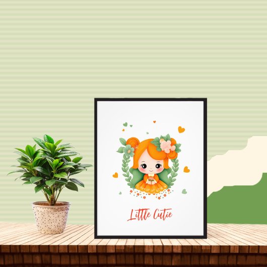 Klein meisje met bloemen foto afdruk