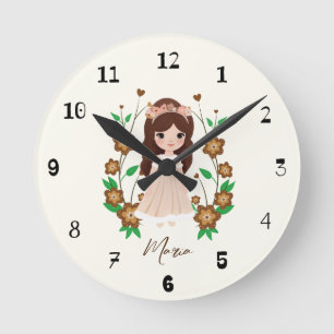 Klein meisje met bloemen ronde klok
