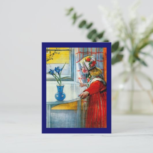 Klein meisje met Blue Iris Briefkaart (Staand voorkant)