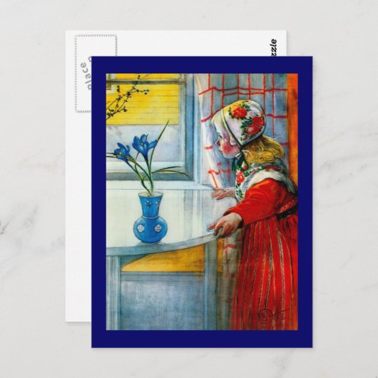 Klein meisje met Blue Iris Briefkaart (Voorkant / Achterkant)