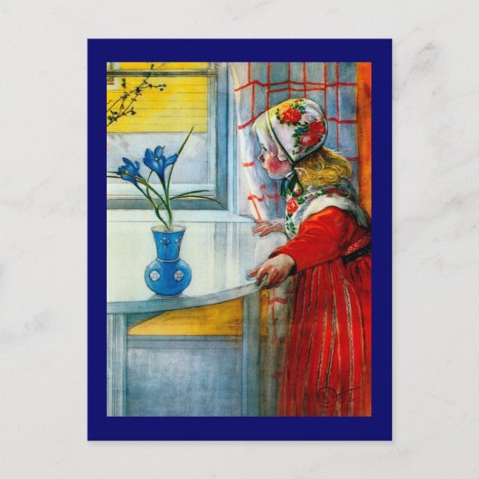 Klein meisje met Blue Iris Briefkaart (Voorkant)