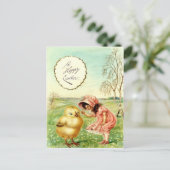 klein meisje met chick paas Kaart (Staand voorkant)