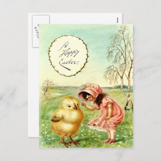  klein meisje met chick paas Kaart (Voorkant / Achterkant)