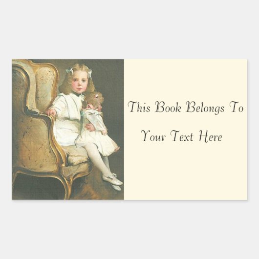  klein meisje met Doll Foto Name Bord Rechthoekige Sticker (Voorkant)