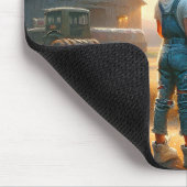 Klein meisje met een Amerikaanse vlag op oude schu Muismat (Hoek)