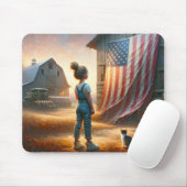 Klein meisje met een Amerikaanse vlag op oude schu Muismat (Met muis)