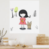 Klein meisje met een monstervriend komisch kinder poster (Keuken)