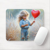 Klein meisje met een rode hartballon muismat (Met muis)