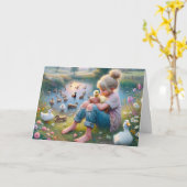 Klein meisje met eenden kaart (Gele Bloem)