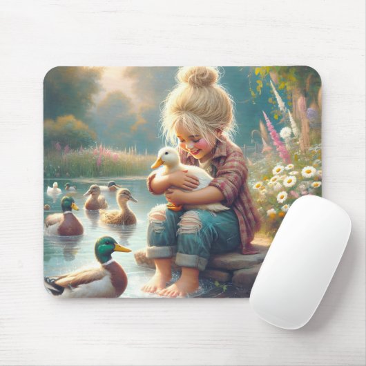 Klein meisje met eenden muismat (Met muis)