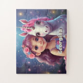 Klein Meisje met Eenhoorn Gepersonaliseerd Legpuzzel (Verticaal)