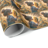 Klein meisje met gloeiende zonnebloem cadeaupapier (Rol Hoek)