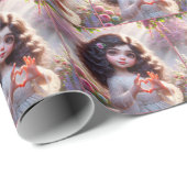 Klein meisje met hart teken cadeaupapier (Rol Hoek)