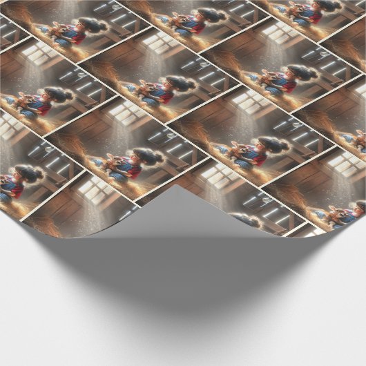 Klein meisje met kalf cadeaupapier (Hoek)