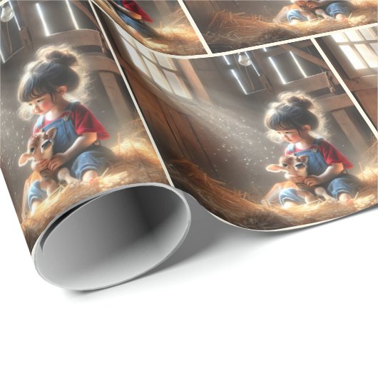 Klein meisje met kalf cadeaupapier (Rol Hoek)