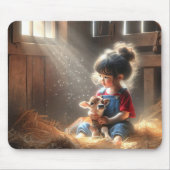 Klein meisje met kalf in zonnestralen muismat (Voorkant)