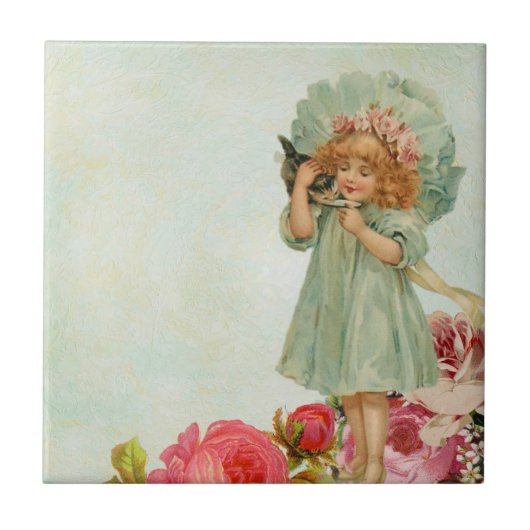 Klein meisje met kat tegeltje (Voorkant)