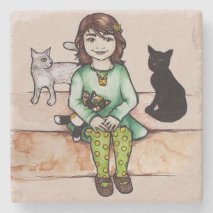 Klein meisje met katten stenen onderzetter