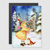 Klein meisje met kerstboom kerstkaart (Voorkant / Achterkant)