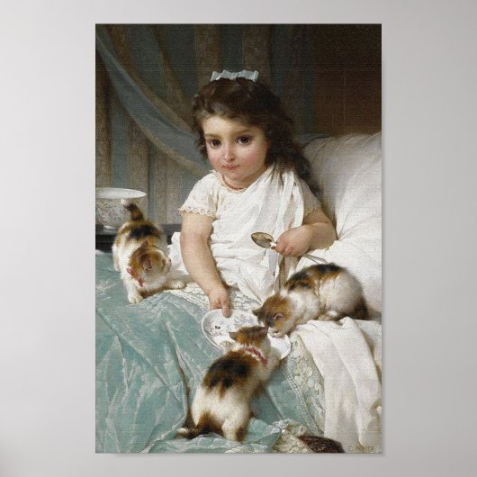 Klein meisje met Kittens Vintage Poster (Voorkant)
