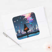 Klein meisje met kleurrijke vlinders vierkante sticker (Envelop)