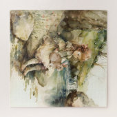 Klein meisje met konijn aquarelschilderij legpuzzel (Horizontaal)