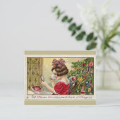 Klein meisje met make-up spiegel kerst Briefkaart (Staand voorkant)