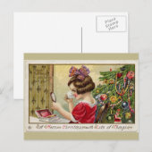 Klein meisje met make-up spiegel kerst Briefkaart (Voorkant / Achterkant)