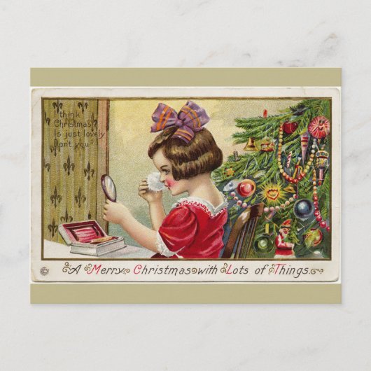 Klein meisje met make-up spiegel kerst Briefkaart (Voorkant)