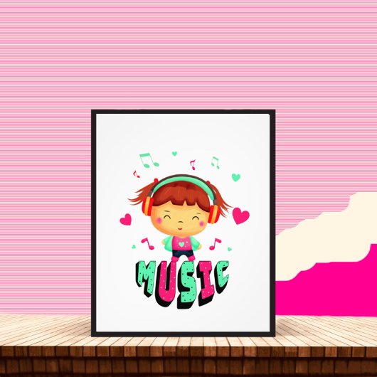 Klein meisje met muziek foto afdruk