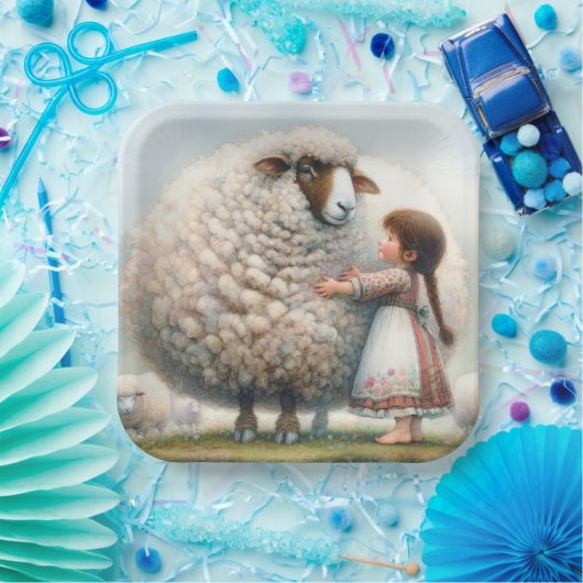 klein meisje met oversized ooi papieren bordje (Feest)