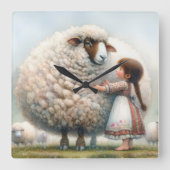 klein meisje met oversized ooi vierkante klok (Voorkant)