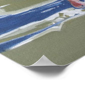 Klein meisje met pet op het strand met golven poster (Hoek)