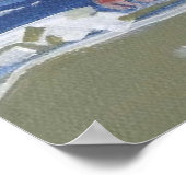 Klein meisje met pet op het strand met golven poster (Hoek)