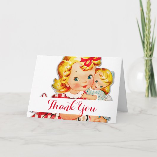 Klein meisje met  pop bedankkaart (Voorkant)