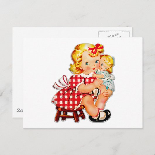 Klein meisje met  pop briefkaart (Voorkant / Achterkant)