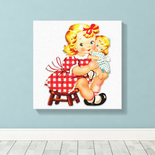 Klein meisje met  pop canvas afdruk (Insitu (Houten vloer))