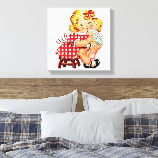 Klein meisje met  pop canvas afdruk (Insitu (Slaapkamer))