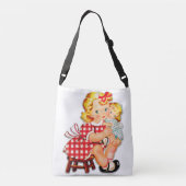 Klein meisje met  pop crossbody tas (Achterkant)