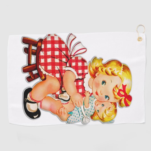 Klein meisje met  pop golfhanddoek (Horizontaal)