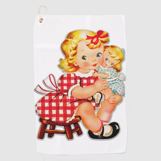 Klein meisje met pop golfhanddoek (Voorkant)