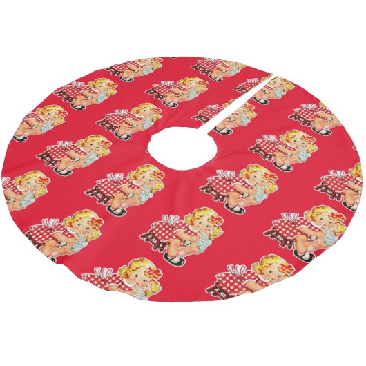 Klein meisje met  pop kerstboom rok (Gekanteld)