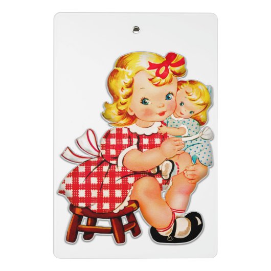 Klein meisje met  pop mini klembord (Achterkant)