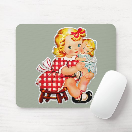 Klein meisje met pop muismat (Met muis)